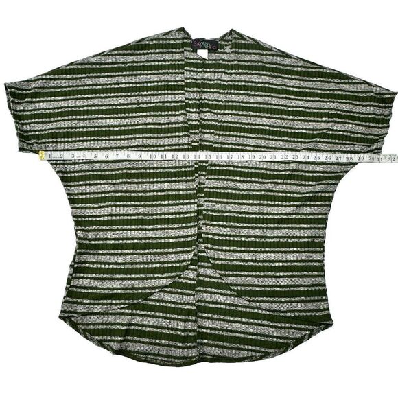 Say Anything Green Stripe Cardigan Open Front Top Medium - Picture 6 of 9